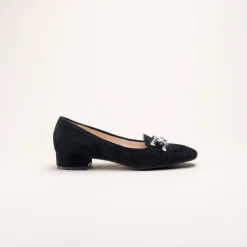 Mocassins NOIR Femme CUIR Motif Chaîne A Enfiler