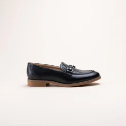 Mocassins NOIR Femme CUIR Motif Chaîne A Enfiler