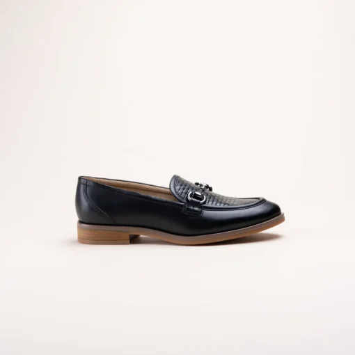 Mocassins NOIR Femme CUIR Motif Chaîne A Enfiler