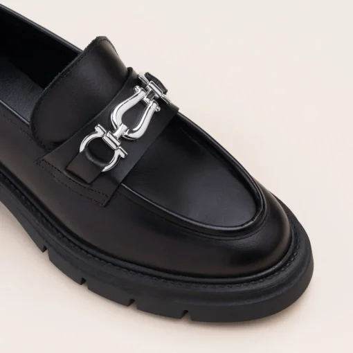 Mocassins NOIR Femme CUIR Motif Chaîne A Enfiler