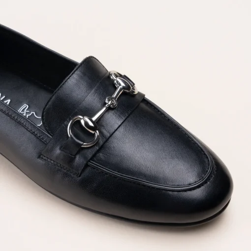 Mocassins NOIR Femme CUIR Motif Chaîne A Enfiler
