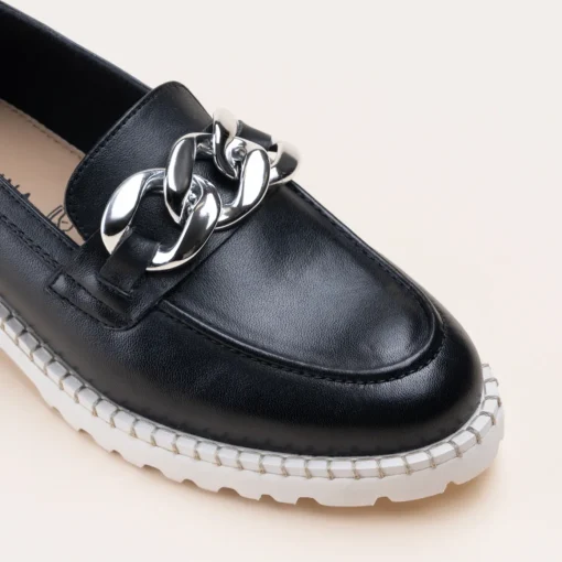 Mocassins NOIR Femme CUIR Motif Chaîne A Enfiler