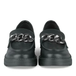 Mocassins NOIR Femme CUIR Motif Chaîne A Enfiler