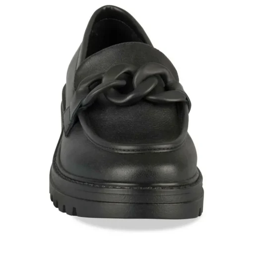 Mocassins NOIR Femme CUIR Motif Chaîne A Enfiler
