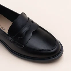 Mocassins NOIR Femme CUIR Motif Uni A Enfiler