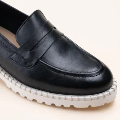 Mocassins NOIR Femme CUIR Motif Uni A Enfiler