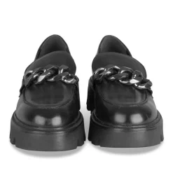 Mocassins NOIR Femme CUIR Motif Chaîne A Enfiler