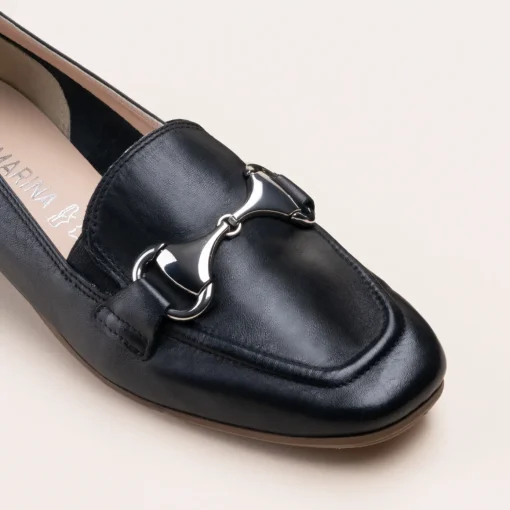 Mocassins NOIR Femme CUIR Motif Chaîne A Enfiler