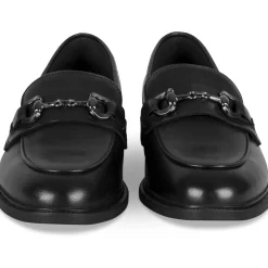 Mocassins NOIR Femme CUIR Motif Uni A Enfiler