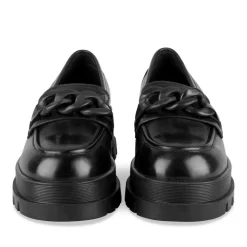 Mocassins NOIR Femme CUIR Motif Chaîne A Enfiler