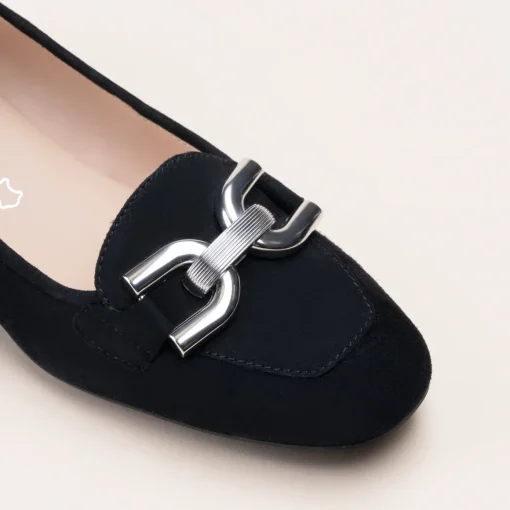 Mocassins NOIR Femme CUIR Motif Chaîne A Enfiler
