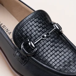 Mocassins NOIR Femme CUIR Motif Chaîne A Enfiler