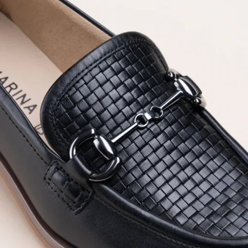 Mocassins NOIR Femme CUIR Motif Chaîne A Enfiler