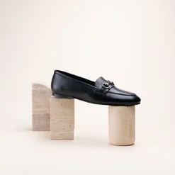 Mocassins NOIR Femme CUIR Motif Chaîne A Enfiler