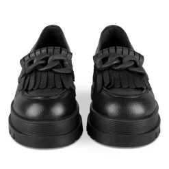 Mocassins NOIR Femme CUIR Motif Chaîne A Enfiler