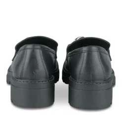 Mocassins NOIR Femme CUIR Motif Chaîne A Enfiler