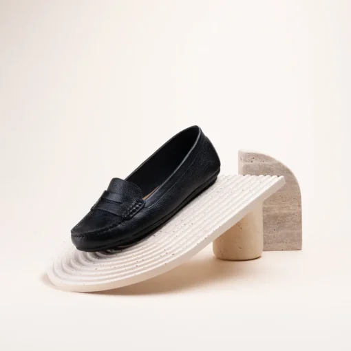 Mocassins NOIR Femme CUIR Motif Uni A Enfiler