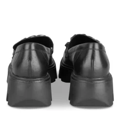 Mocassins NOIR Femme CUIR Motif Chaîne A Enfiler