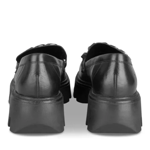 Mocassins NOIR Femme CUIR Motif Chaîne A Enfiler