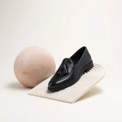 Mocassins NOIR Femme CUIR Motif Uni A Enfiler