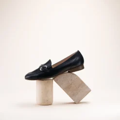 Mocassins NOIR Femme CUIR Motif Chaîne A Enfiler