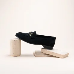 Mocassins NOIR Femme CUIR Motif Chaîne A Enfiler