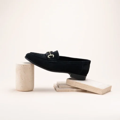 Mocassins NOIR Femme CUIR Motif Chaîne A Enfiler