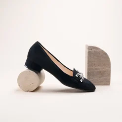 Mocassins NOIR Femme CUIR Motif Chaîne A Enfiler