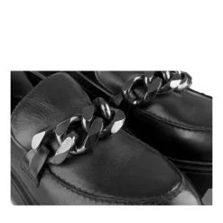Mocassins NOIR Femme CUIR Motif Chaîne A Enfiler