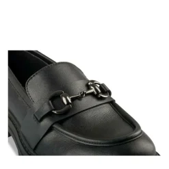 Mocassins NOIR Femme CUIR Motif Chaîne A Enfiler