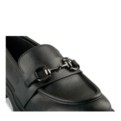 Mocassins NOIR Femme CUIR Motif Chaîne A Enfiler