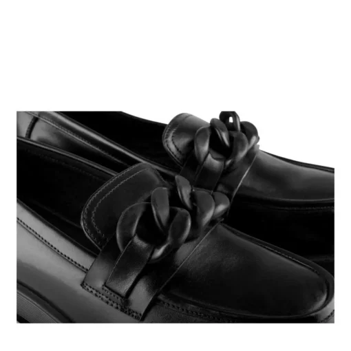 Mocassins NOIR Femme CUIR Motif Chaîne A Enfiler