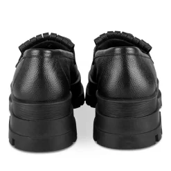 Mocassins NOIR Femme CUIR Motif Chaîne A Enfiler