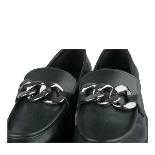 Mocassins NOIR Femme CUIR Motif Chaîne A Enfiler