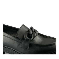 Mocassins NOIR Femme CUIR Motif Chaîne A Enfiler