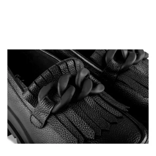 Mocassins NOIR Femme CUIR Motif Chaîne A Enfiler
