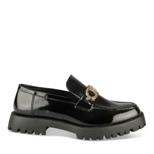 Mocassins NOIR Femme Motif Chaîne A Enfiler