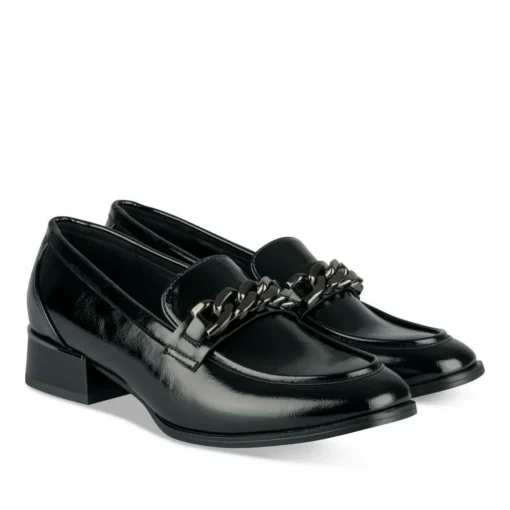 Mocassins NOIR Femme Motif Chaîne A Enfiler