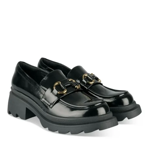 Mocassins NOIR Femme Motif Chaîne A Enfiler