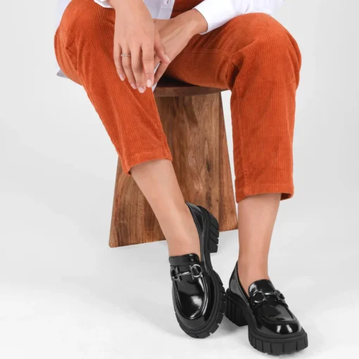 Mocassins NOIR Femme Motif Chaîne A Enfiler