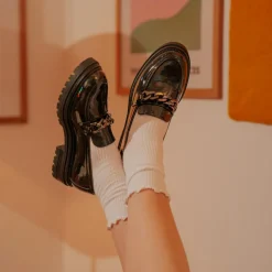 Mocassins NOIR Femme Motif Chaîne A Enfiler