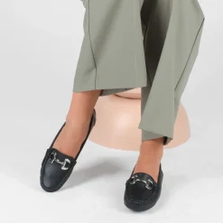 Mocassins NOIR Femme Motif Chaîne A Enfiler
