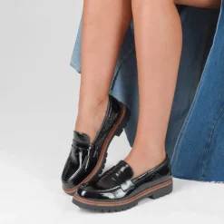 Mocassins NOIR Femme Motif Vernis A Enfiler