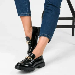 Mocassins NOIR Femme Motif Chaîne A Enfiler