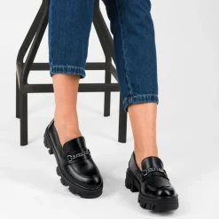 Mocassins NOIR Femme Motif Chaîne A Enfiler