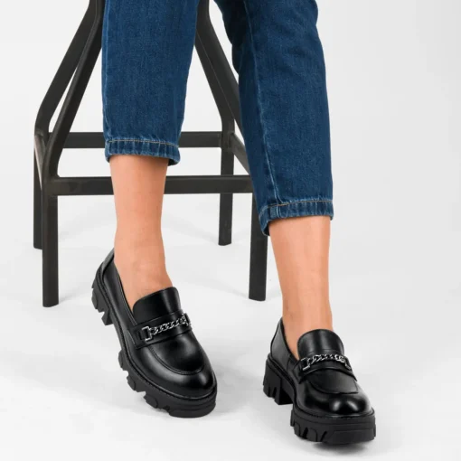 Mocassins NOIR Femme Motif Chaîne A Enfiler