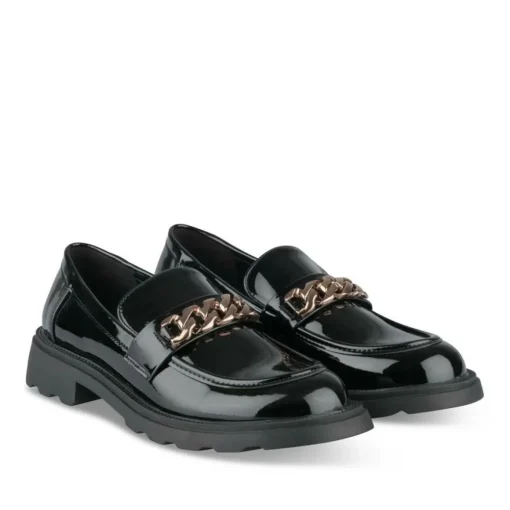 Mocassins NOIR Femme Motif Chaîne A Enfiler