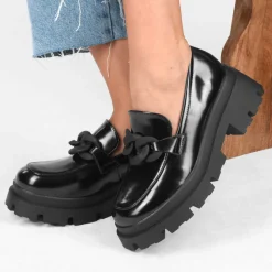 Mocassins NOIR Femme Motif Chaîne A Enfiler