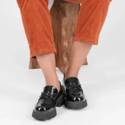 Mocassins NOIR Femme Motif Chaîne A Enfiler