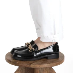Mocassins NOIR Femme Motif Chaîne A Enfiler